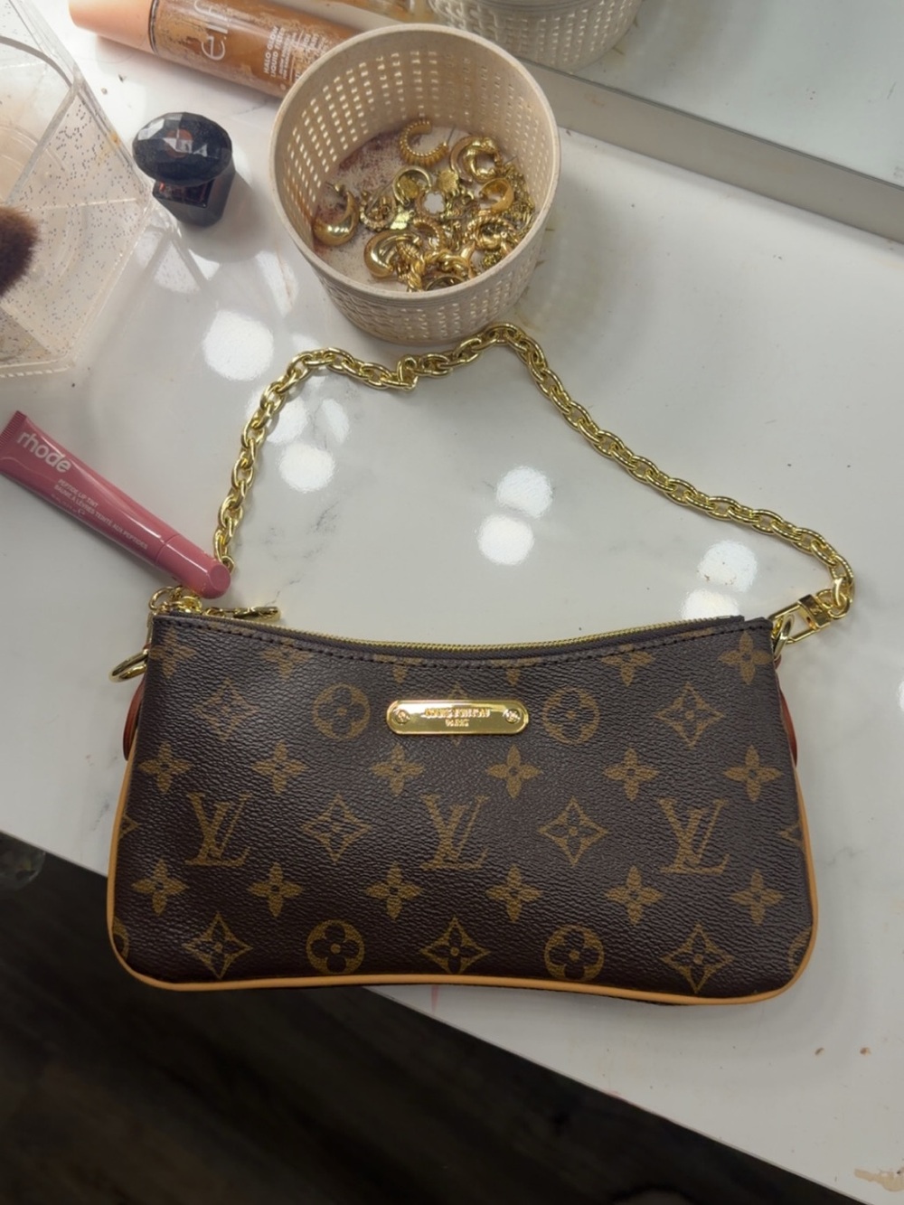 Louis Vuitton Monogram Canvas Small Chain Clutch - Brown & Gold